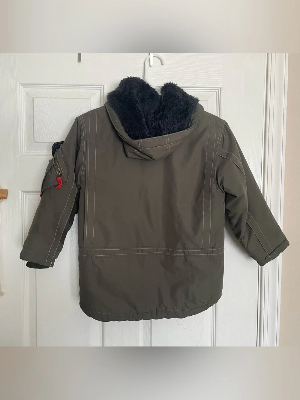 1 Madison Olive Green Kids size L/7 Puffer Jacket with Orange Lining Winter Coat